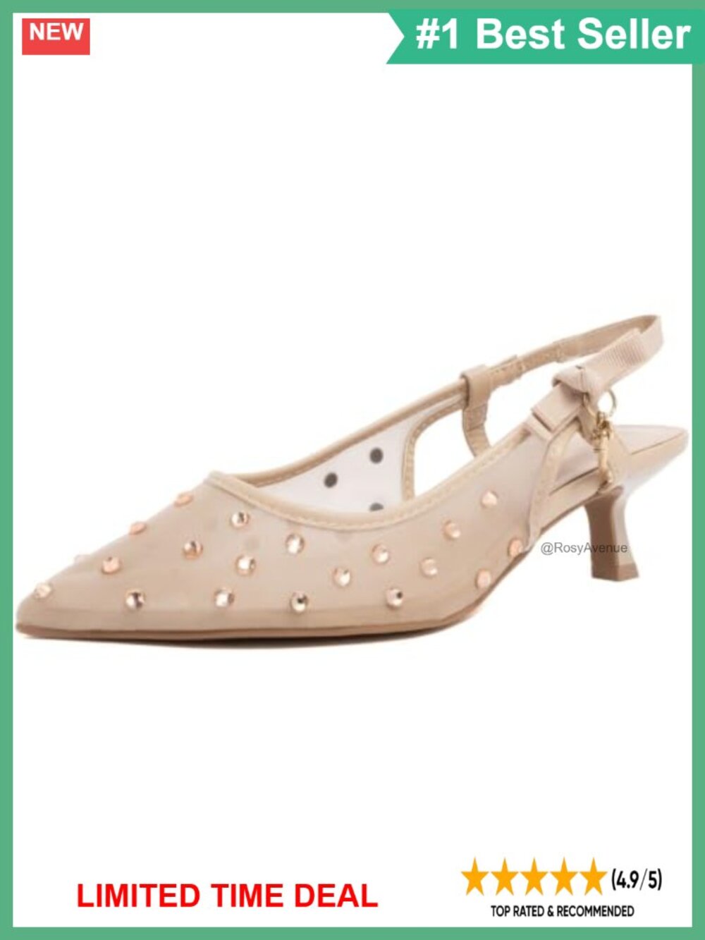 Rhinestone Mesh Slingback Kitten Heel Pointed Toe Dress Pumps